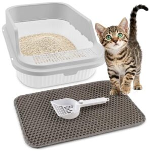 Kattlåda med lock: Bästa alternativen för ren och luktfri kattlåda Vexillic Kattlåda, öppen hög kant, kattlåda utan lock, kattlåda, stor kattunge med matta och spade, 42 x 29 x 18,5 cm